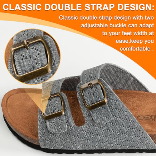 Image of Women's Comfy Arch Support Cork Footbed Adjustable Knitting Straps Indoor and Outdoor Slides Sandals