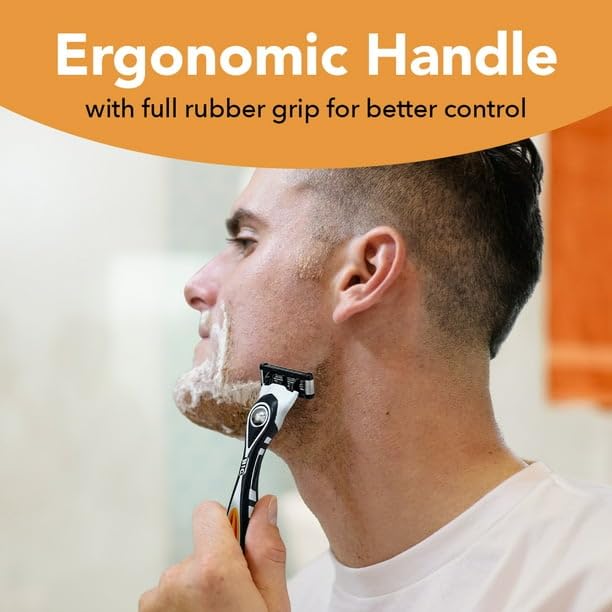 Flex 5 Refillable Razors For Men, Long-Lasting, 5-Blades, 1 Handle And 12 Refills, Pivoting Head And Ergonomic Handle, With Aloe And Vitamin E