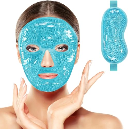 Image of JUDEE Reusable Gel Beads Eye & Face Mask Combo - Hot & Cold Therapy Mask Set for Relaxation, Comfort, and Stress Relief - Soft and Adjustable Eye and Face Masks (Blue)