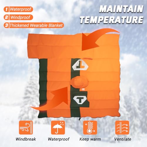 Bolsa de Dormir Convertible Poncho con Capucha, 14°F a 50°F, Usable para Camping y Senderismo, Impermeable, Ligera, Compacta para Mochilero miniatura 2