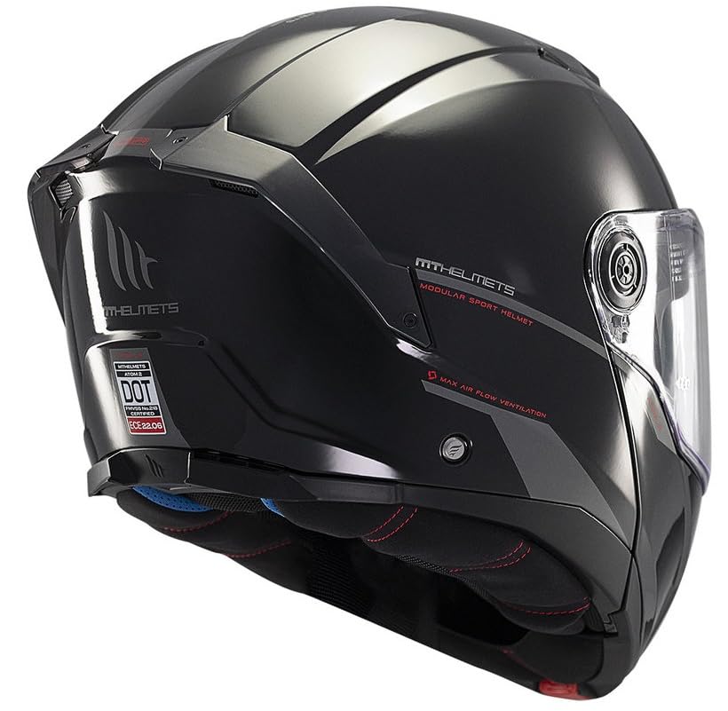 MT Helmets Atom 2 Modular Helmet Gloss Black 22.06 with Sun Glasses, P/J Approved (M 57/58) Automotive