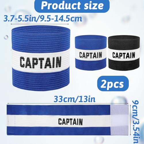 2Pcs Captain Arm Bands for Soccer, Captain Armband Adjustable Unisex Elastic for Team Training, Black and Blue - Thumbnail 2