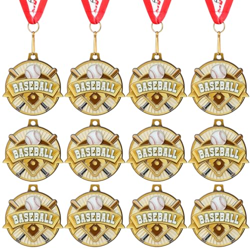 Ecation Medals with Neck Ribbons Soccer Awards Medals Baseball Team Awards Softball T-Ball Flag Football Trophy for Sports Competitions Celebration Gift