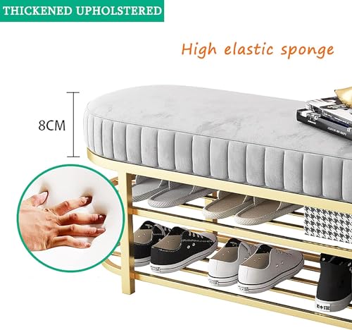 Banc à chaussures en velours premium et métal doré chic