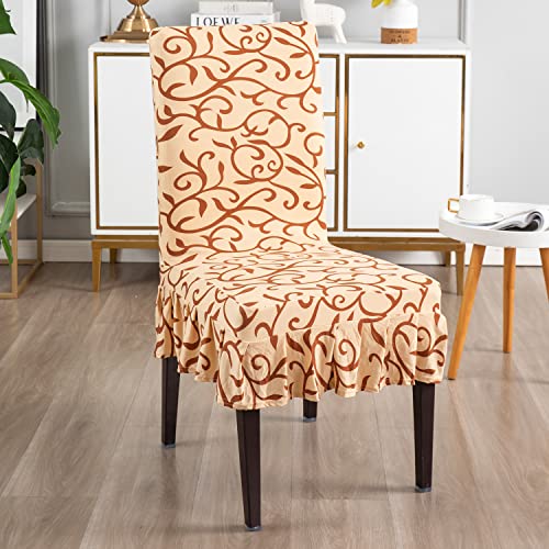 Image of HOKIPO Dining Chair Protector Cover Set Of 6 Elastic Slip Covers (AR-4091-D6*6),Beige