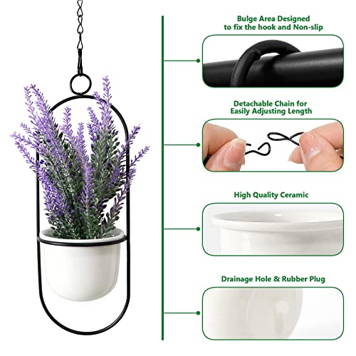 Hanging Planters For Indoor Plants Holder - Window Plant Hanger Indoor With 3 Ceramic Pots Wall Ceiling Home Office Outdoor Herb Garden Decor #TOP1