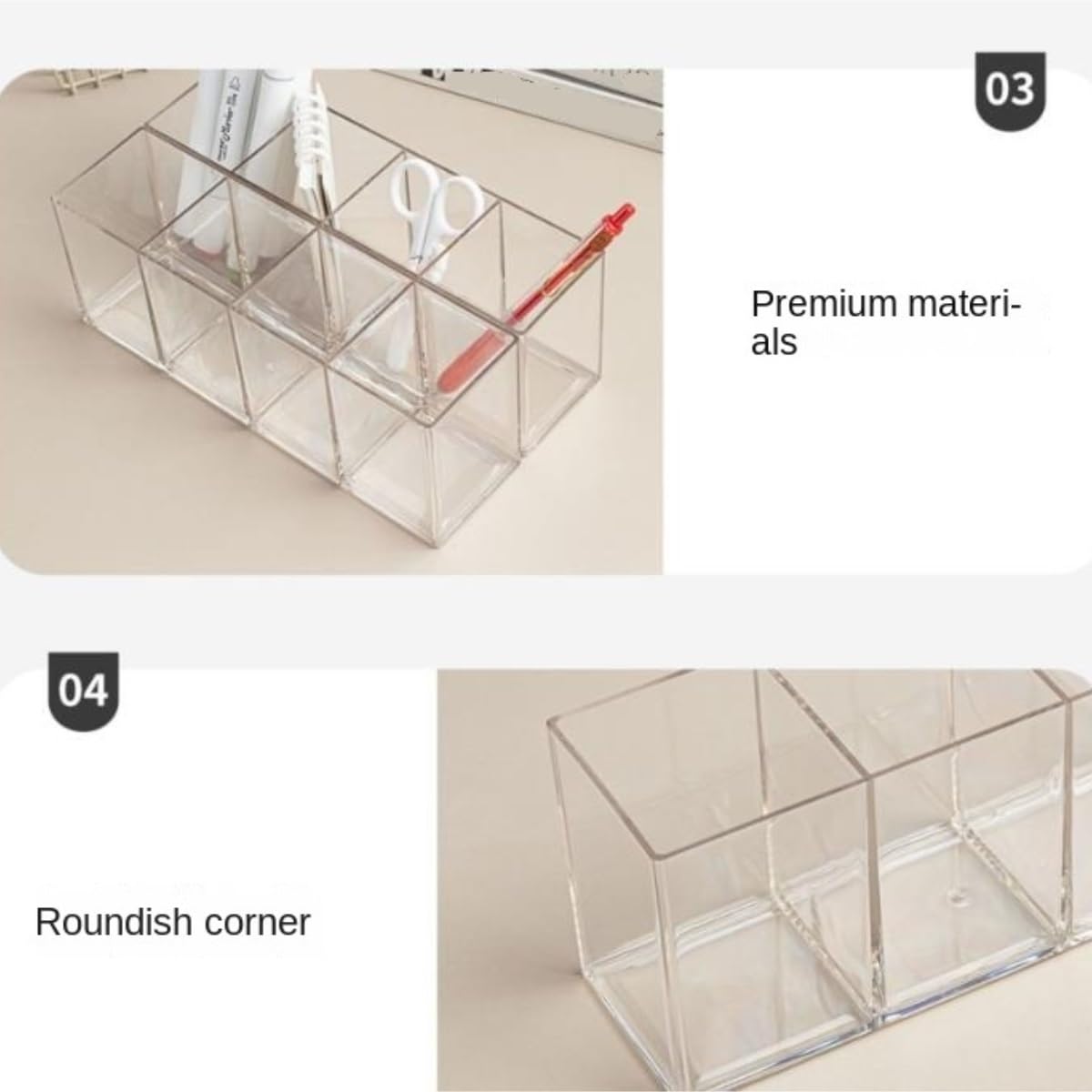 Stifteköcher Stifte Halter Acryl-Stifthalter, 4 Fächer, Make-up-Pinsel-Organizer, Süßigkeiten For Den Schreibtisch, Büro Schreibtisch-Organizer