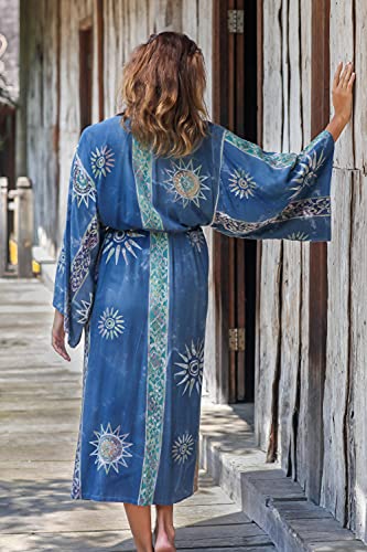 Novica Blue Women's Batik Long Robe, 'Midnight In Blue' (One Size Fits Most) #TOP2