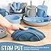 Yinder 24 Pack Silicone Baby Feeding Set Baby LED Weaning Supplies Includes Suction Divided Plates Soft Bowl Spoons Forks Adjustable Bib Snack Cup and Straws(Dark Blue, Gray Blue, Smoky Gray)