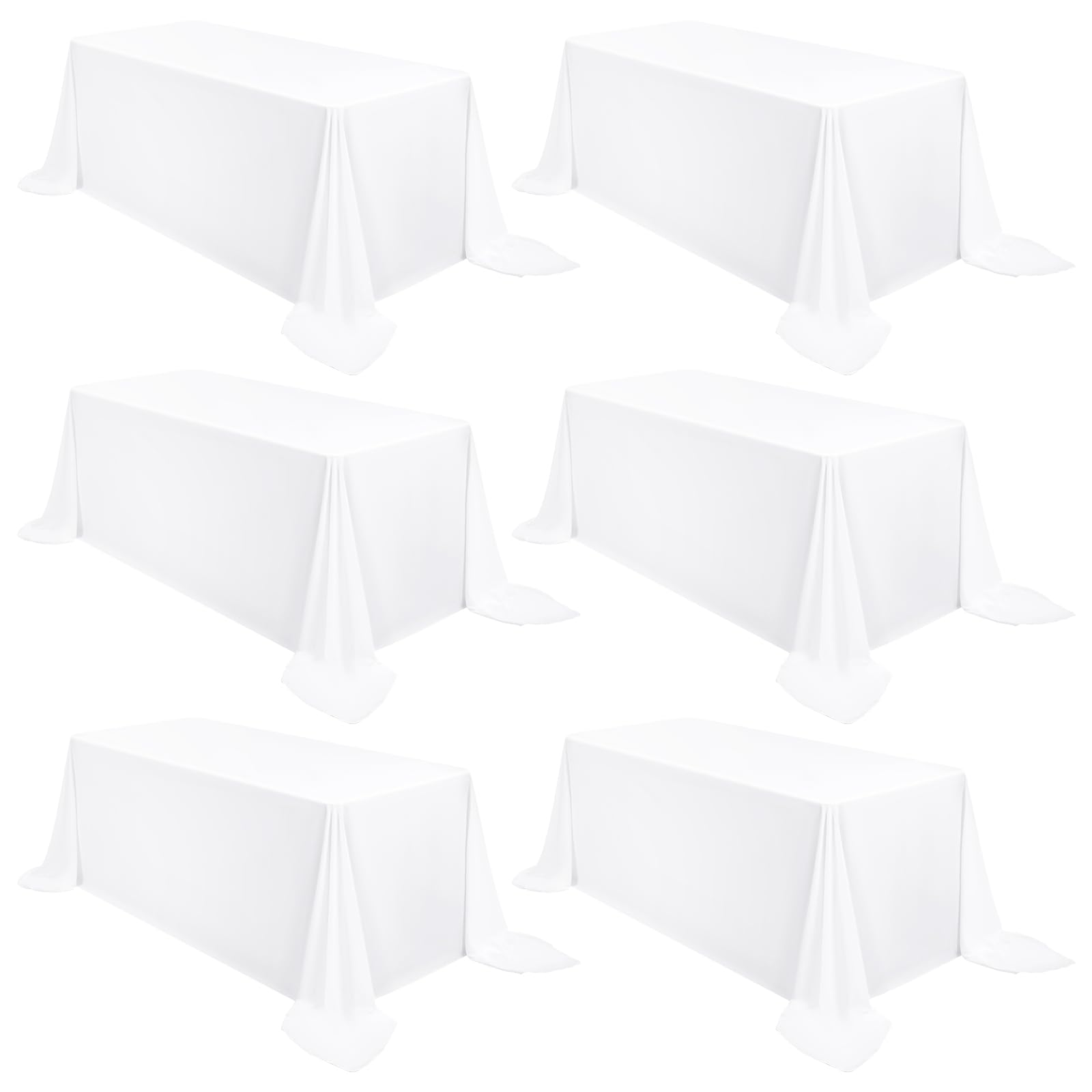 FXKS 6 Pack Rectangle Tablecloth 90 x 132 inch White Polyester Table Cloth for 8 Feet Tables,Washable Fabric Stain and Wrinkle Resistant Table Cover Table Clothes for Wedding Parties Banquet Kitchen