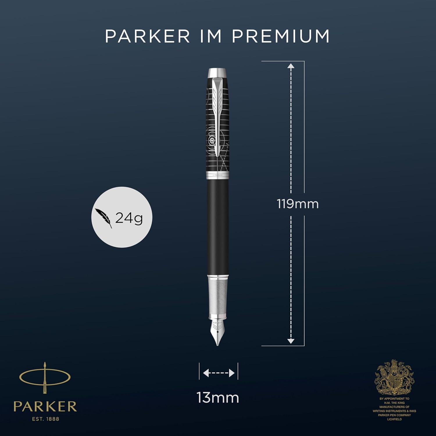 PARKER IM Legacy of Flight - Penna stilografica, collezione Legacy of Flight, colore nero opaco con acciaio inossidabile e cromo, incisione laser, personalizzabile con incisione, inclusa confezione