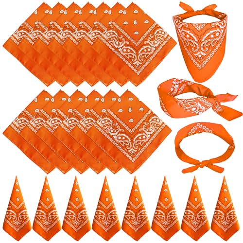 TFengfly 24 Pack Orange Paisley Bandanas Bulk Unisex Cowboy Bandanas Head Scarf Necktie Face Cover (Orange)