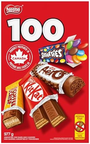 NESTLE KITKAT, AERO, SMARTIES & COFFEE CRISP Mini Bars & Candies, Peanut-free Halloween Candy, Individually Wrapped, Made in a Peanut-free Facility, Prepared in Canada, 977 g