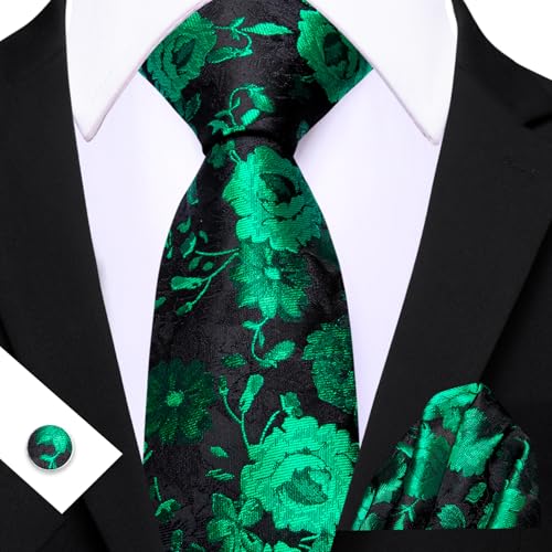 Image of Barry.Wang Flower Ties for Men Handkerchief Cufflinks Set Wedding Necktie Set Party