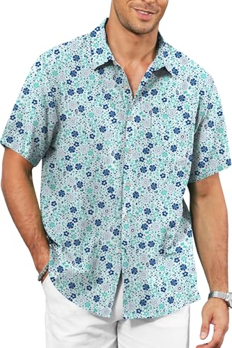 KYKU Hawaiian Print Shirt Men Short Sleeve Mens Beachy Button