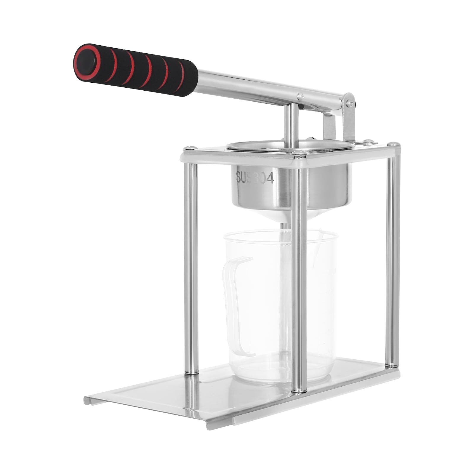 OUKANING Manuelle Saftpresse aus Edelstahl 304, mit Messbecher | Für Orangen, Zitronen & Granatäpfel. Leichte Reinigung, stabiler Stand, kompakte Größe – ideal für Küche, Bar oder Saftstand