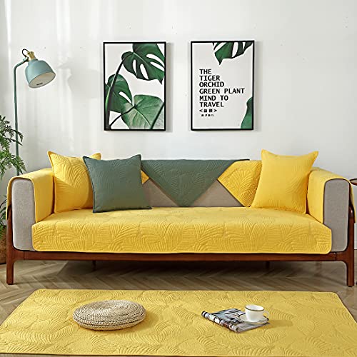 Vctops Palm Leaf Cotton Sofa Couch Cover Embroidery Non-Slip Sectional Couch Covers Sofa Slipcover For Dogs Cats Pet Love Seat Recliner Leather L Shaped, Armrest Backrest Cover(Yellow,28"X70") #TOP1