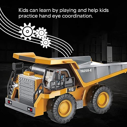 Image of Samtop Tonyra Remote Control Truck Toy 9 Channel Rc Excavator Truck Toys 1 /24 Scale 2.4Ghz Construction Vehicles with Metal Shovel 680 Rotation Lights & Sounds for Kids Boys Age 4-10 Y