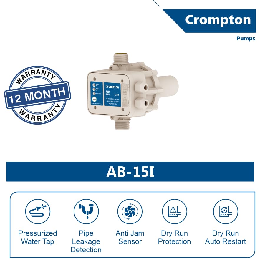 Image of Crompton Water Pump AB-15I (Automatic Pump Controller) Pipe Leakage Detection | Anti Jam Sensor | Dry Run Protection | Dry Run Auto Restart | Suitable with any Surface Pump upto 1.5 HP