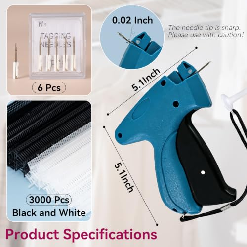 Image of AISOSO Handheld Tagging Gun for Clothes, with 3000 Fasteners, Blue | Includes 0.5mm Needle Quick Clothing Fixer, 1500pcs Each in Black & White, for Securing Cuffs, Collars, Tags