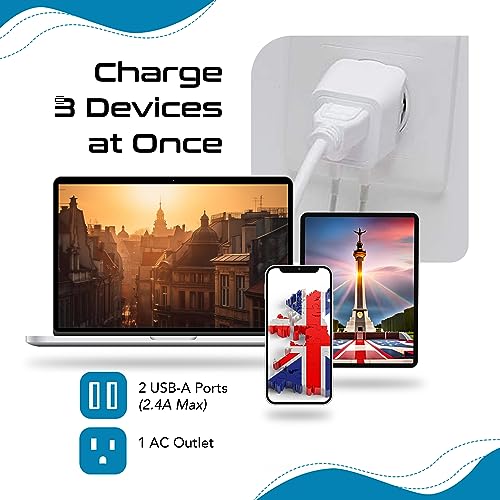 Image of Ceptics UK, Hong Kong, CTU-7-2PK Ireland Travel Adapter Plug with Dual USB - Type G - London - USA Input - Light Weight - Perfect for Cell Phones, Chargers, Cameras and More - 2 Pack