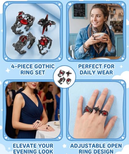 Image of figurine 3Pcs Gothic Rings, Rings for Man, Gothic Jewellery for Men and Women, Dark Aesthetic Rings for Daily Goth Fashion and Music Events