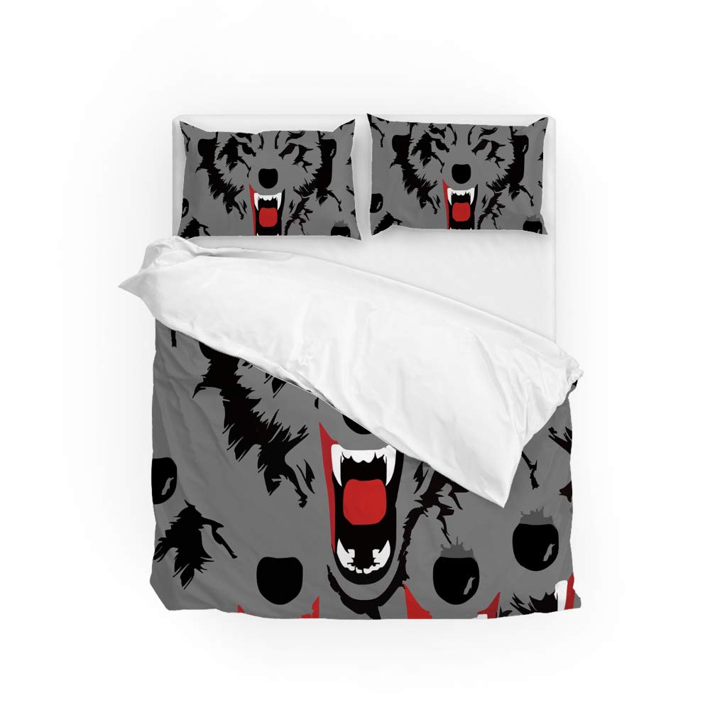 Housse de couette loup sauvage gris avec taies en polyester ultra doux lit Super King size CHEHONG