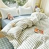 HighBuy Vintage Striped Duvet Cover Queen,Muslin Cotton 3 Piece Blue Stripes Gingham Bedding Comforter Cover for Teen Boys Girls,Linen Feel Gauze Shabby Chic Bedding Set Soft Breathable,Queen #5