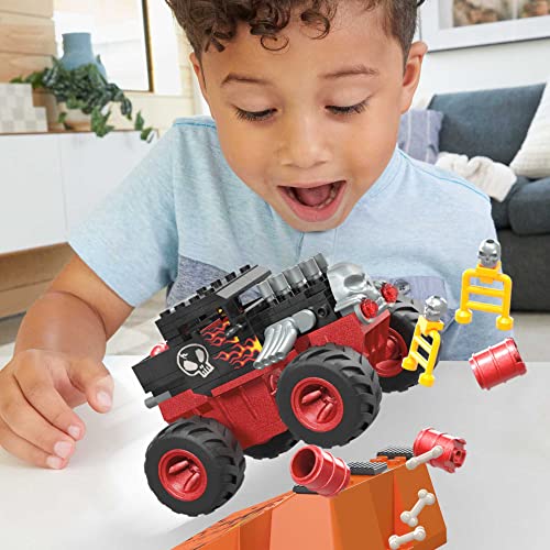 MEGA Hot Wheels Monster Trucks Building Toy, Smash & Crash Bone Shaker Crush Course with 151 Pieces, 1 Figure and 1 Ramp, Red - Image 2