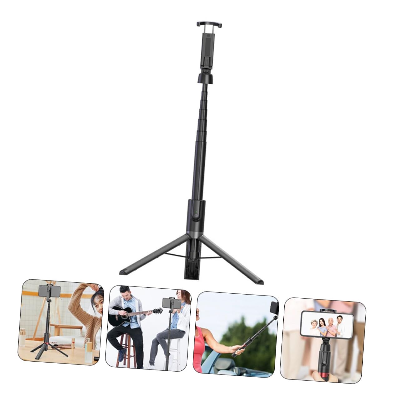 Treppiede per Selfie Telefono 2 in 1 in Lega di Alluminio Nero
