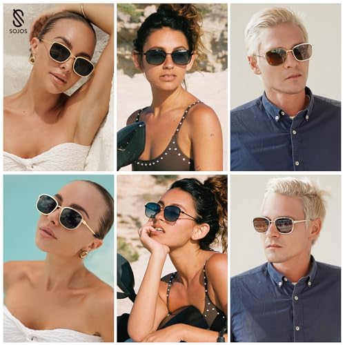 SOJOS Retro Rectangle Polarized Sunglasses Women Men Vintage 90s Style Rectangular Frame Womens Mens Sun Glasses SJ12252