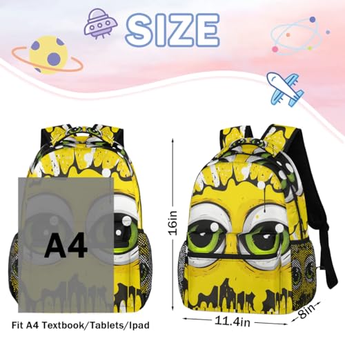 16 In Backpack for Women Men Yellow Strange Eyes Large Travel Daypack Lightweight Casual Bags Back Pack with Pockets Waterproof Rucksack Carry On Bag for Work Business Hiking Sports Travel Gifts3