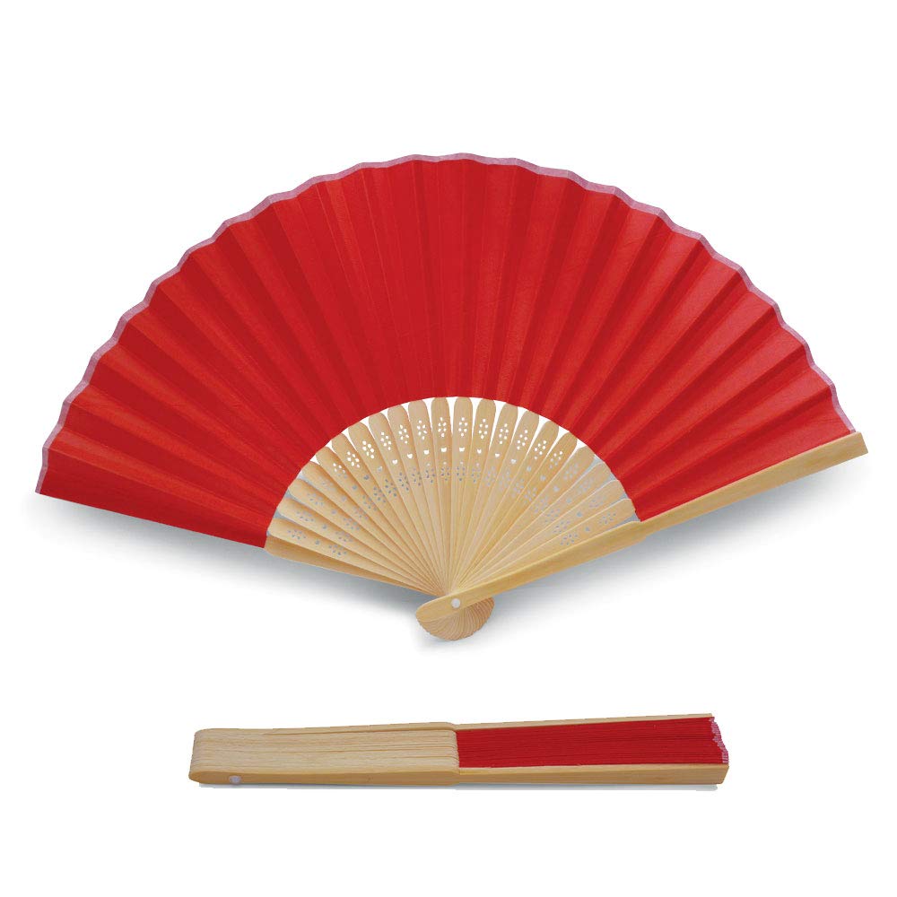 OLILLY - 50 Ventagli di Qualità in Tessuto Rosso e Bambù (Rosso, 50 Ventagli)