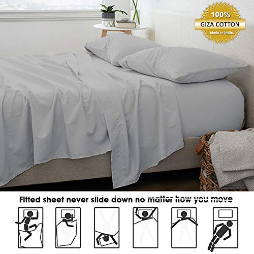 Image of 100% Giza Egyptian Cotton Split King Bed Sheets for Adjustable Beds 5 Piece Set, Ultra Soft, 16 inch Deep Pockets with All Around Elastic for a Snug Fit, Luxury Split King Size Bedding, Light Grey
