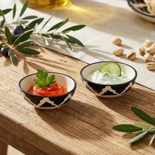 Image of Ceramic Durable Serving Bowl for Kids, Adults & Everyday Dining Suitable for Homes, Kitchen Counters, Cafes, Small Eateries, and Food Tables Dishwasher Safe & Microwave Safe (Black, Set of 2)