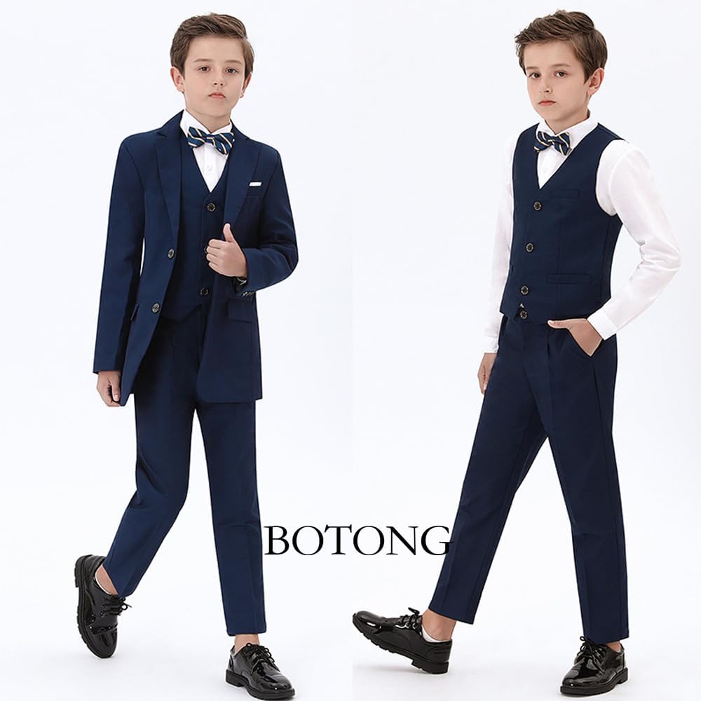 3 Piece Boys Suit for Wedding Notch Lapel Flap Pocket Kids Tuxedos Suit Blazer Vest Pants Set for Formal Occasion