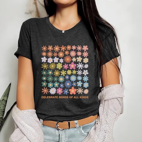 Autism Awareness Shirt Women Celebrate Minds of All Kinds Shirts Flowers T Shirt Inspirational Neurodiversity Tops3
