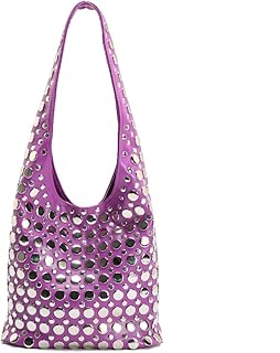 Ophlid Stylish Studded Hobo Bag Y2K Rivets Bucket Purse for Women Trendy Small Shoulder Tote Handbag