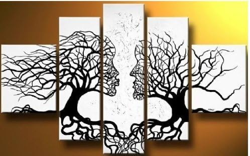 100% Hand-painted Wood Framed Wind Floating Tree Home Decoration Landscape Framed Oil Painting on Canvas 5pcs/set Mixorde
