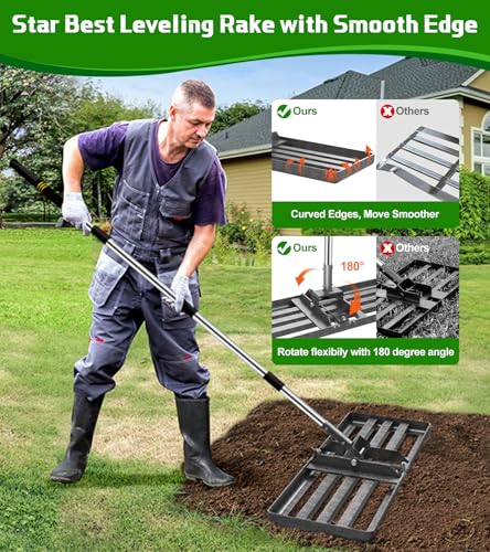 Rastrillo Nivelador para Césped 30x10 con Mango Acero Inoxidable 6.2FT miniatura 5