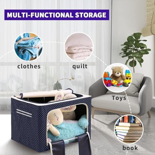 Image of Cloth Organizer for Storage TEKCOOL Clothes Storage Box Wardrobe Organizer for Clothes Foldable Steel Frame Clothes Organizer Storage Box for Wardrobe, Saree, Shirts, and Blankets(44 ltr-2pc).