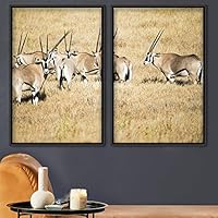 2 Piece Framed Canvas Wall Art Antelope Canvas Prints Home Artwork Decoration for Living Room,Bedroom - 16