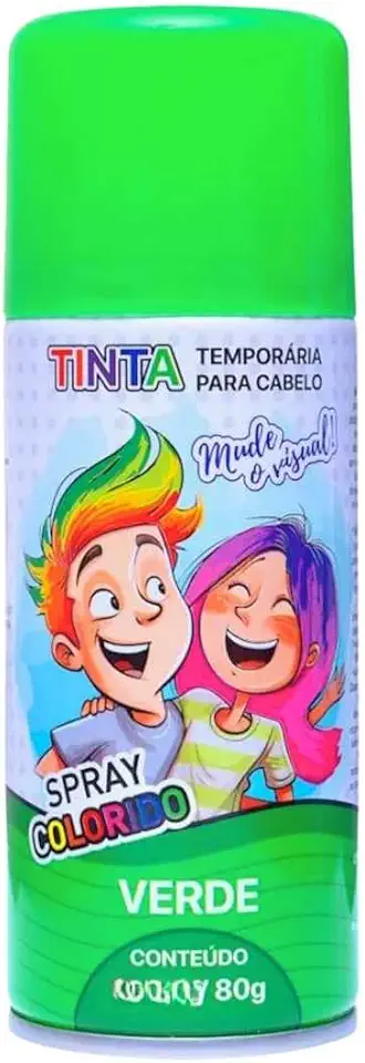 Tinta Temporária para Cabelo Spray, 150 ml, Lavável, Cores Vibrantes, para Festas,Eventos escolares, aniversários, carnaval, festas à fantasia, shows e comemorações especiais. (Verde)