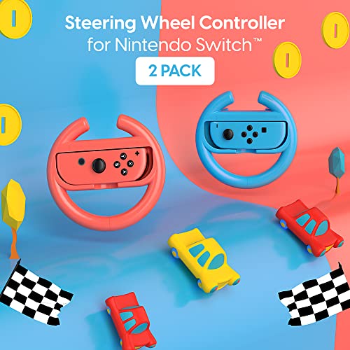 Controlador de volante para videogame TalkWorks para Nintendo Switch, azul/vermelho, pacote com 2