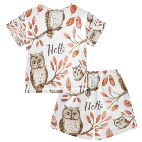 senya Short Sleeve Pajamas Sets Summer Cotton Sleepwear Watercolor Owls with Word2
