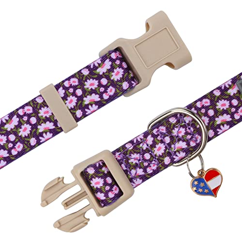 Faleela Adjustable Dog Collar With Patterns,Quick Release Buckle,Special Design Cute Girl Pet Collar For Small Medium Large Dogs (Small, Purple Florets) #TOP2