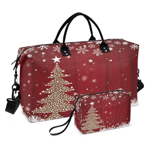 Christmas Tree Snowflake Wooden Large Travel Duffle Bag Weekender Overnight Bags Gym Yoga Bag for Women Men with Toiletry Bag