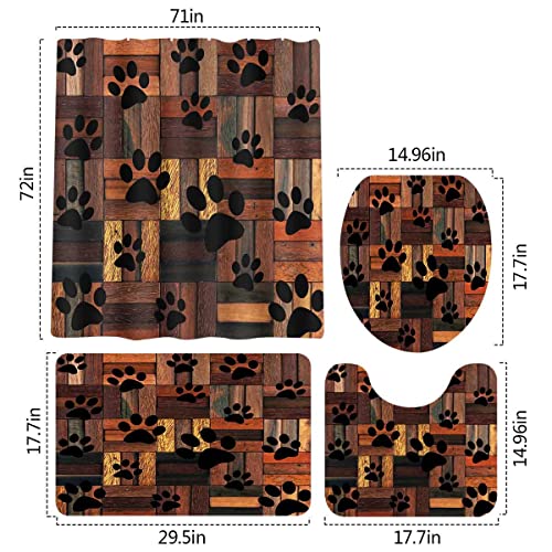 Sddser Dog Paw Print Shower Curtain Set, 4Pcs Rustic Old Barn Wood Bathroom Sets With Shower Curtain And Bath Mat, Toilet Lid Cover And U Shaped Rugs, 71" X 72" Bathtub Curtain With Hooks, Setlssd93 #TOP1