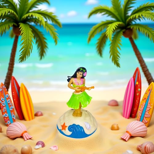 Htppzjr 1Pc Green Solar Powered Dancing Figures Decoration, Hawaii Shaking Head Ornaments Car Dashboard Interior Decoration Desktop Ornaments,Solar Power Kits