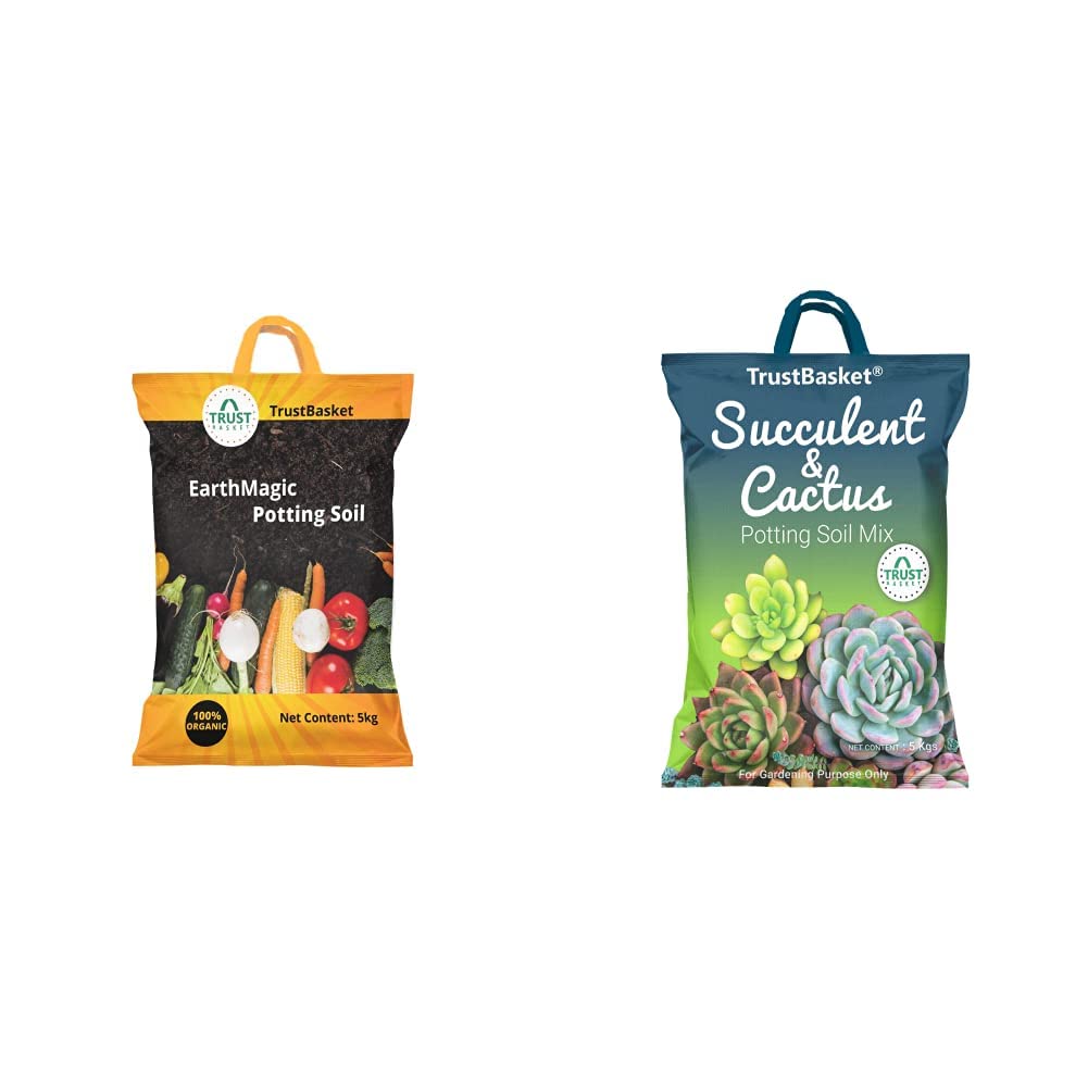 TrustBasket Enriched Organic Earth Magic Potting Soil Fertilizer for Plants, 5 kg & Succulent and Cactus Potting Soil Mix - 5 KG Combo